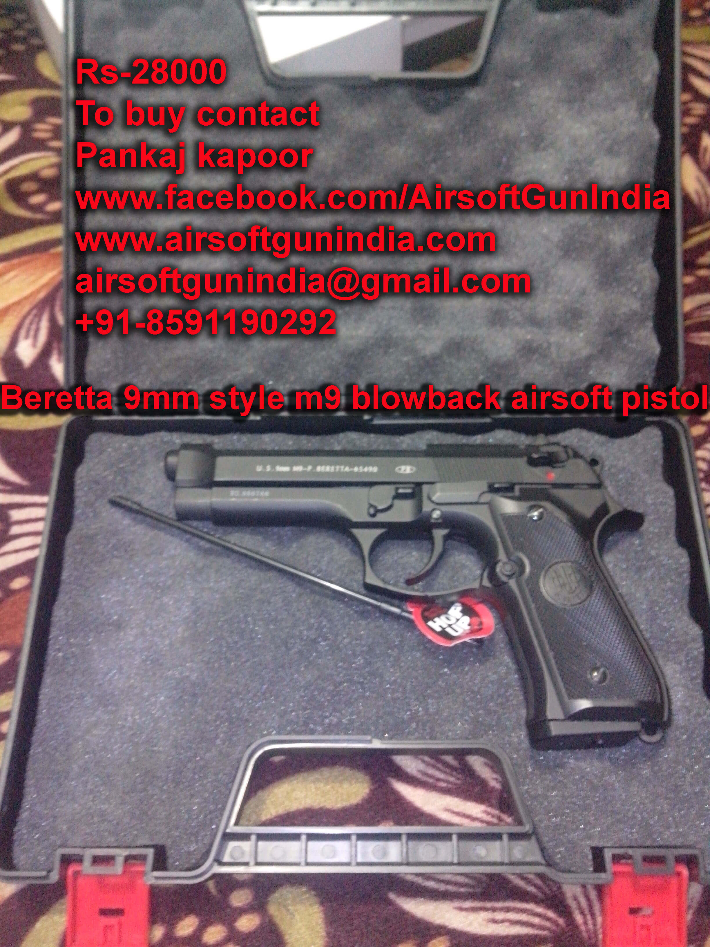 Beretta 9mm Style M9 Blowback Full Metal Airsoft Pistol By Airsoft Gun India ( Black )