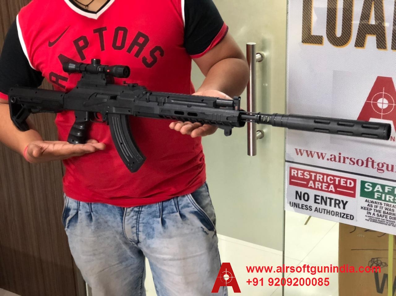 AK-203 Assault Airsoft Rifle  With Fake Suppressor  By Airsoft Gun India