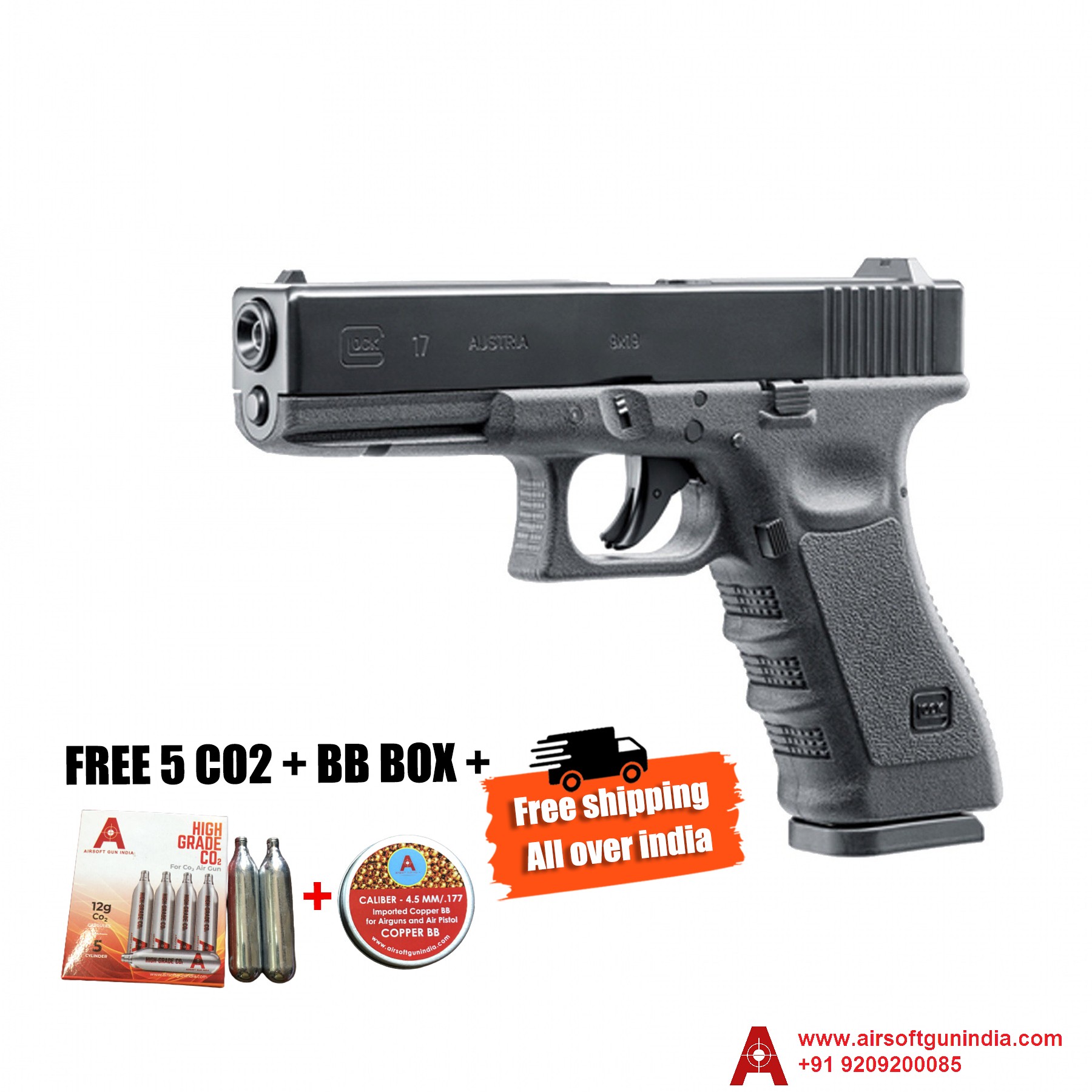 Glock 17 Gen3 Cal .177 CO2bb and pellet pistol by Airsoft gun india