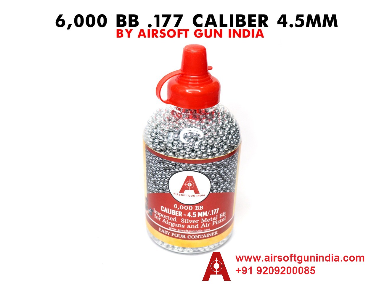 .177 STEEL SILVER PLATED BB BOTTLE OF 6000 BY AIRSOFT GUN INDIA FOR IMPORTED AIR GUNS