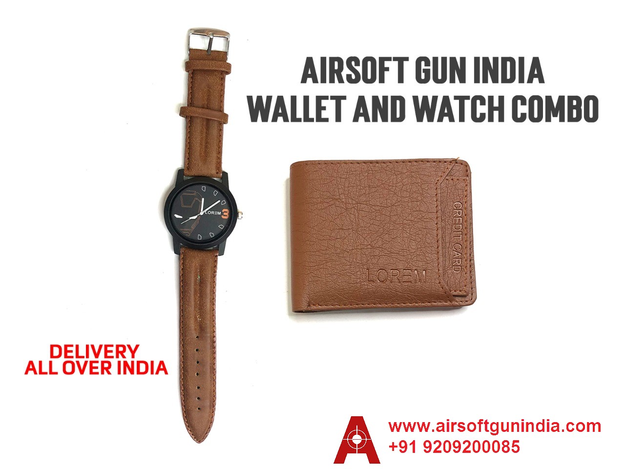 Airsoft Gun India Wallet And Watch Combo Brown Shade