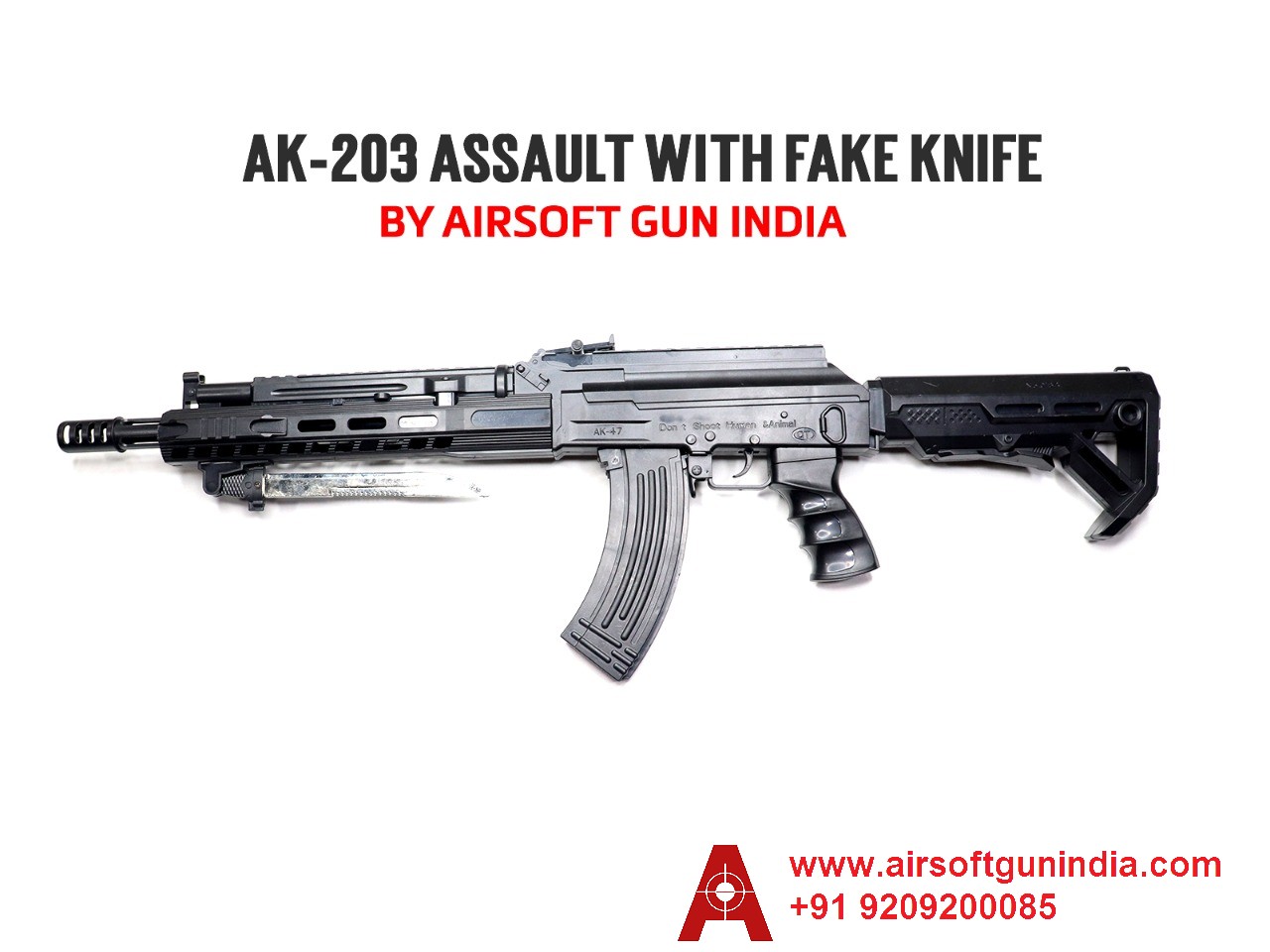 AK-203 Assault Airsoft Rifle With A Fake Knife by Airsoft Gun India.