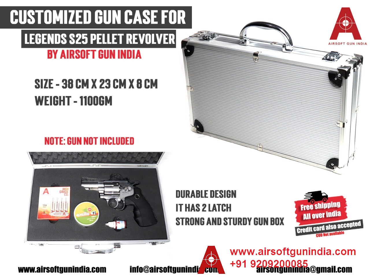 Customized Storage Metal Gun Box/ Gun Case For Legends S-25 Co2 Pellet Air Revolver By Airsoft Gun India