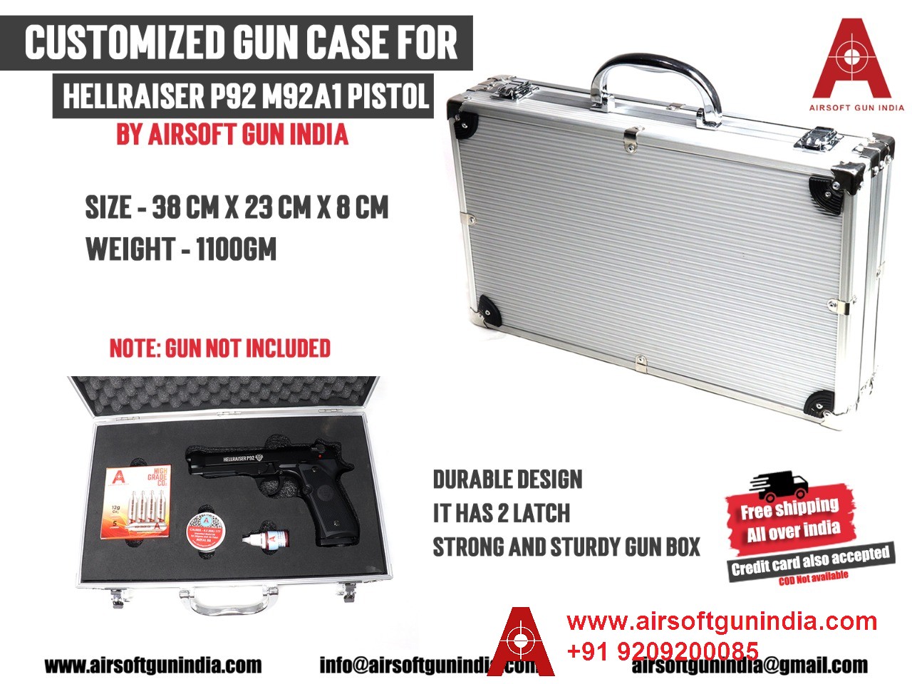 Customized Storage Metal Gun Box For Hellraiser P92 M92A1 Co2 BB Pistol By Airsoft Gun India