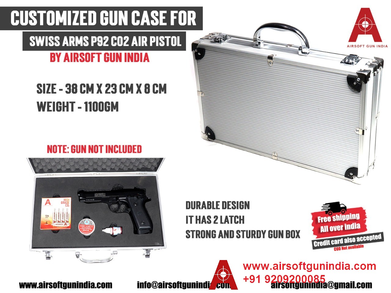 Customized Gun Case For Swiss Arms P92 CO2 BB  Air Pistol By Airsoft Gun India