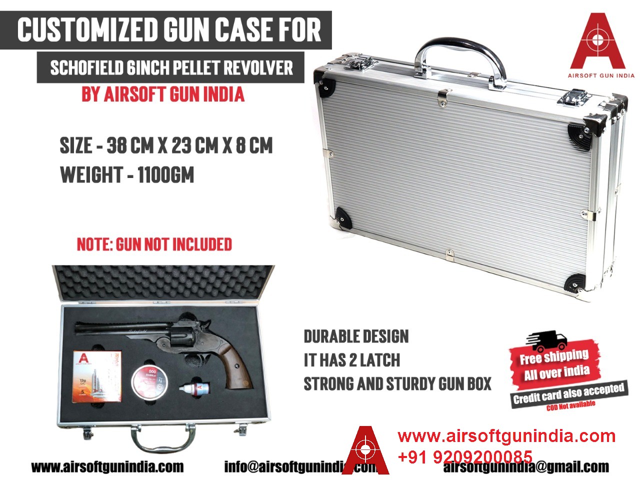 Customized Gun Case For Schofield 6 Co2 PELLETS Revolver By Airsoft Gun India