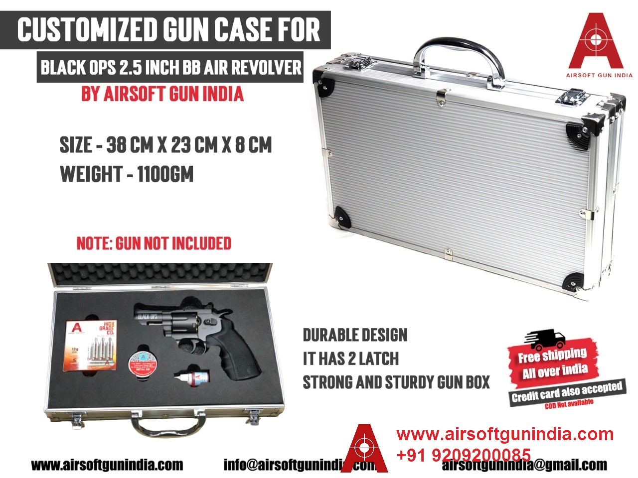 Customized Storage Metal Gun Box/ Gun Case For BLACK OPS CO2 BB 2.5 AIR REVOLVER INCH By Airsoft Gun India