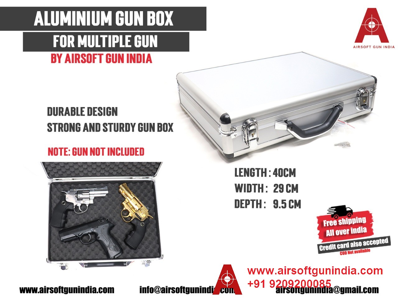 Airsoft gun India Aluminium gun box for multiple guns.