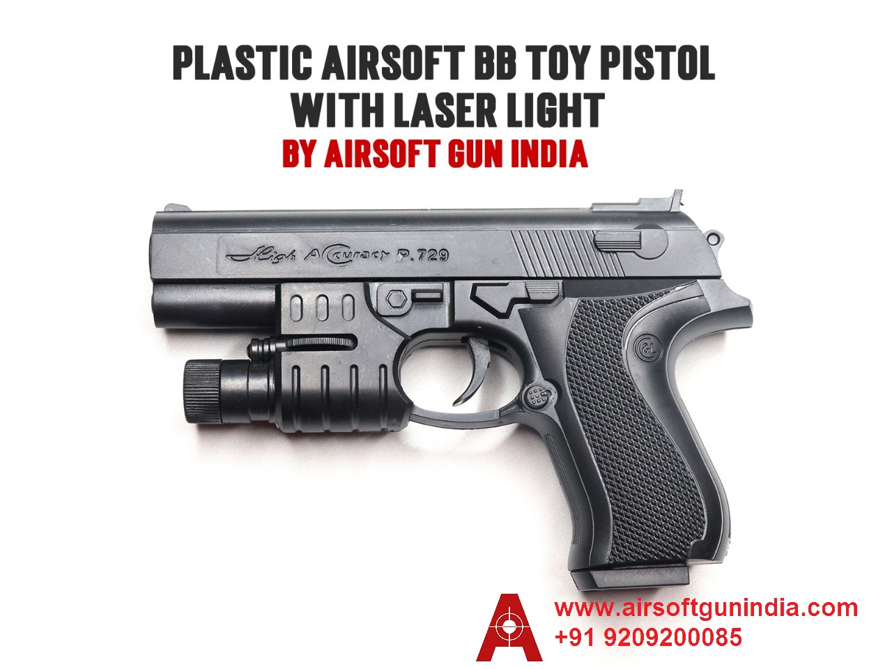 PLASTIC AIRSOFT BB TOY PISTOL WITH LASER LIGHT BY AIRSOFT GUN INDIA