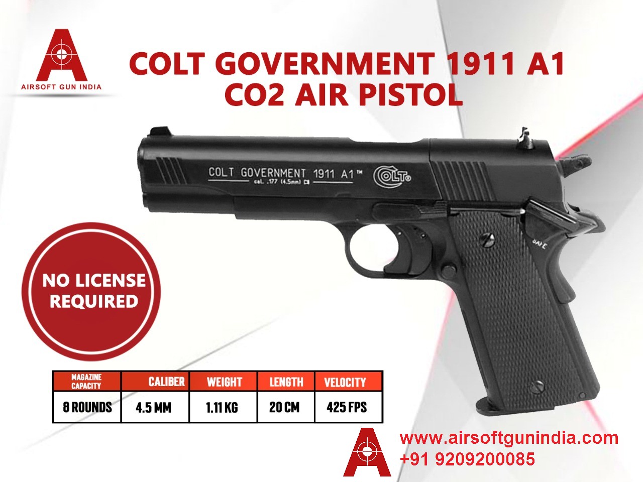 Umarex Colt Government 1911 A1 CO2 Pellets .177Cal, 4.5mm Air Pistol By Airsoft Gun India