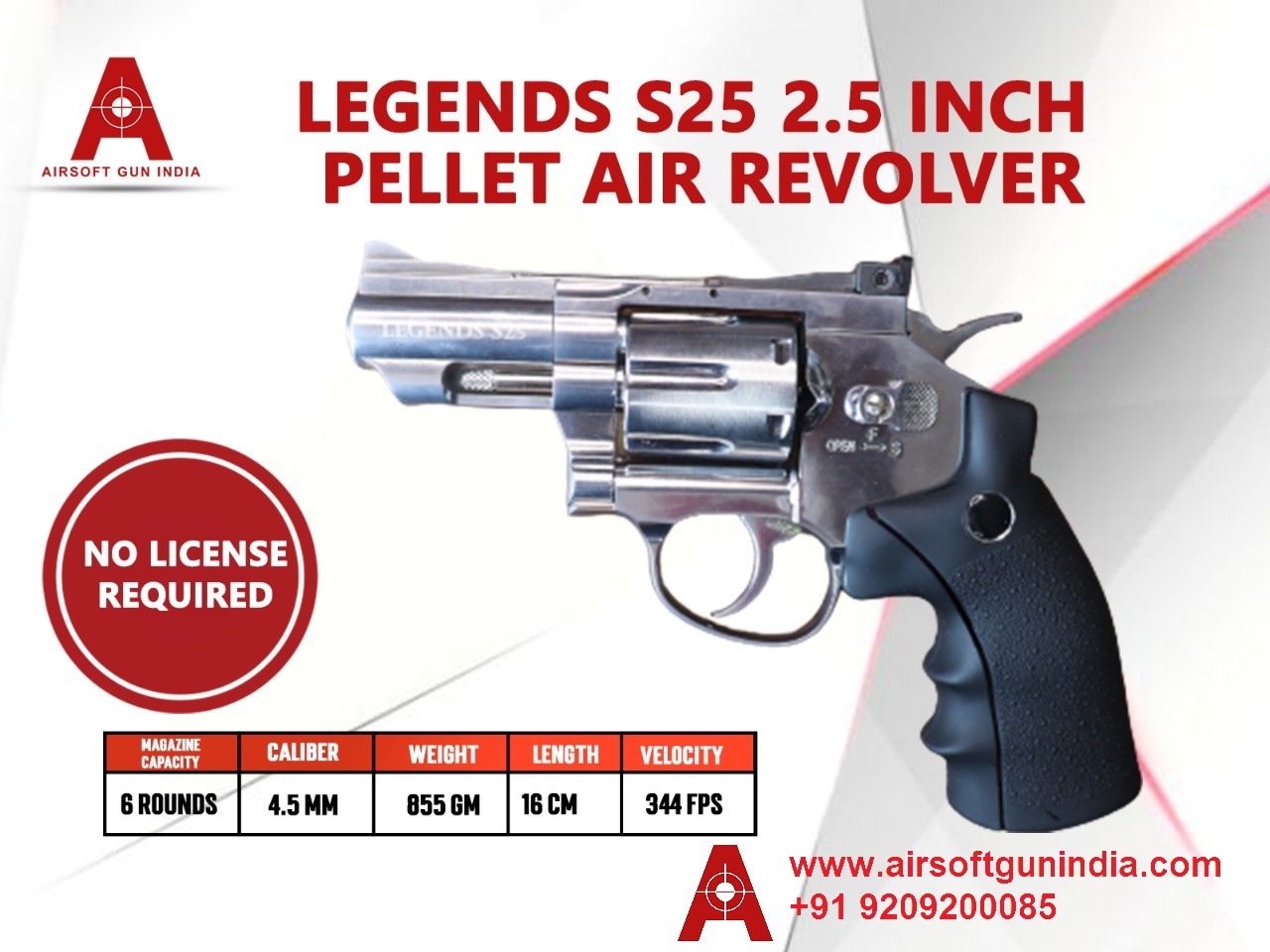 Legends S25 2.5 Inch Co2 Pellets .177Cal, 4.5mm Air Revolver By Airsoft Gun India