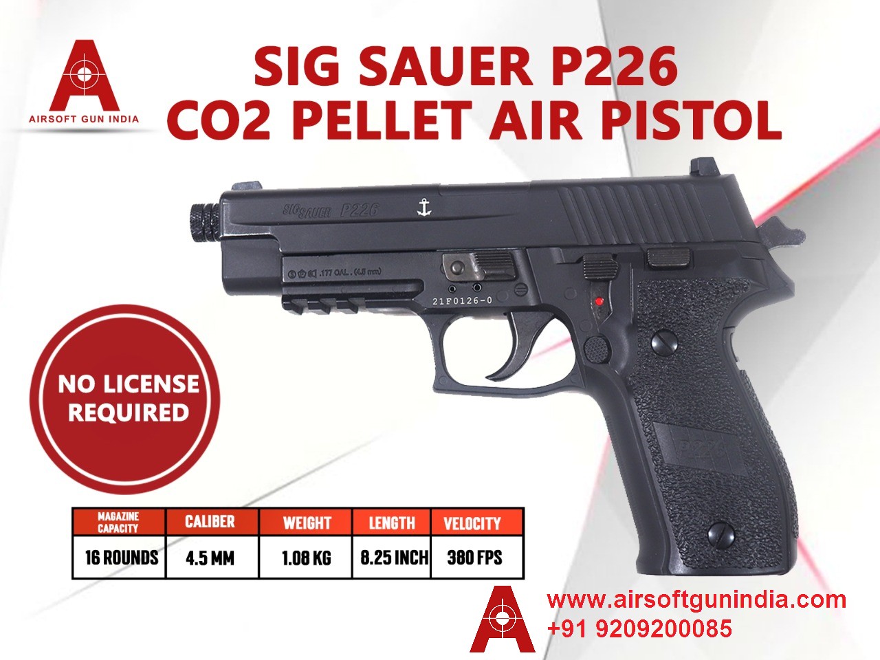 SIG Sauer P226 CO2 Pellets .177Cal, 4.5mm Air Pistol By Airsoft Gun India