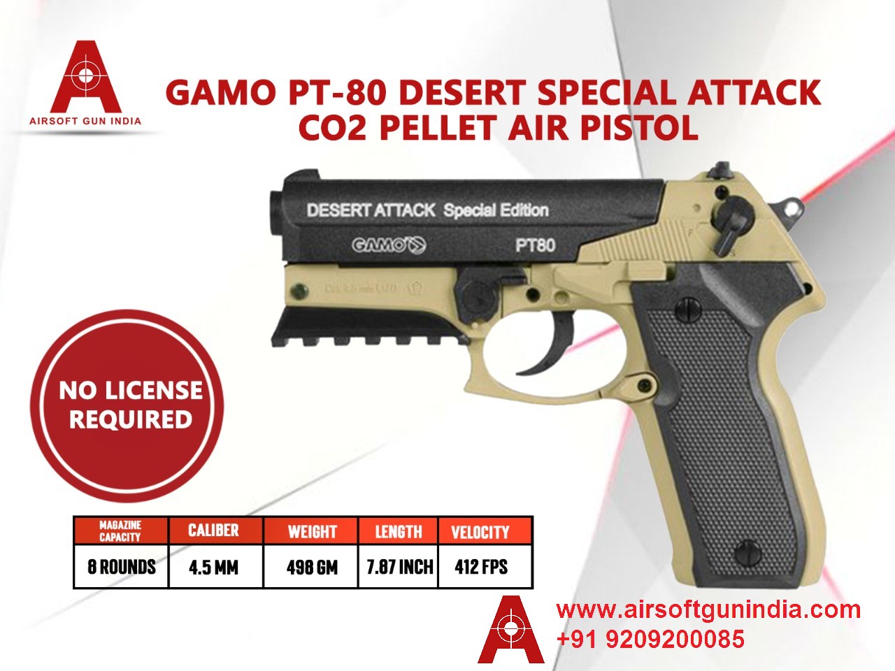 Gamo PT-80 Desert Special Attack CO2 Pellets .177Cal, 4.5mm Air Pistol By Airsoft Gun India