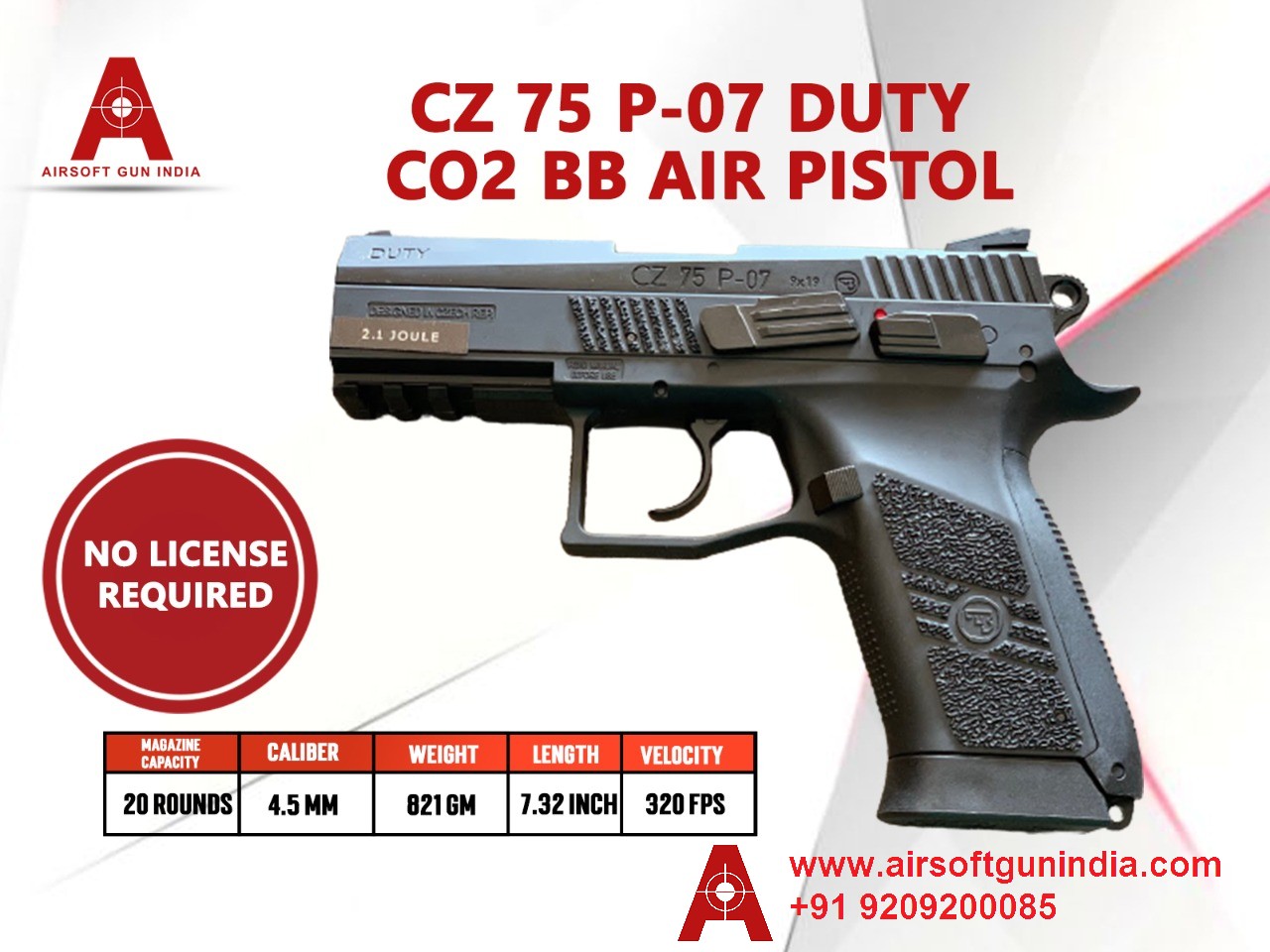 CZ 75 P-07 Duty CO2 BB .177Cal, 4.5mm Air Pistol By Airsoft Gun India