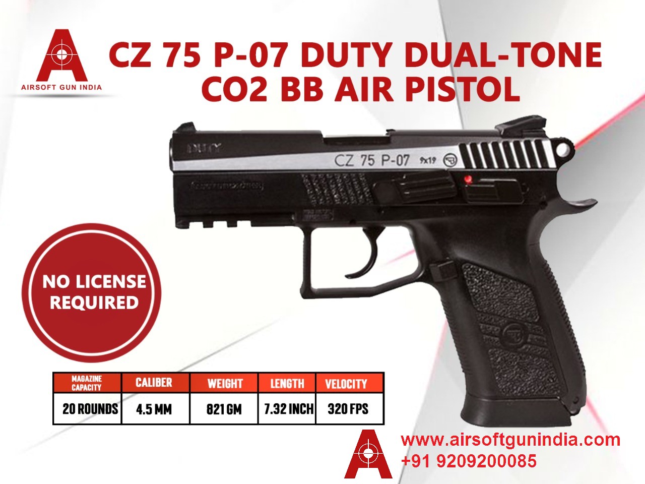 CZ 75 P-07 Duty Dual-Tone CO2 BB .177Cal, 4.5mm Air Pistol By Airsoft Gun India