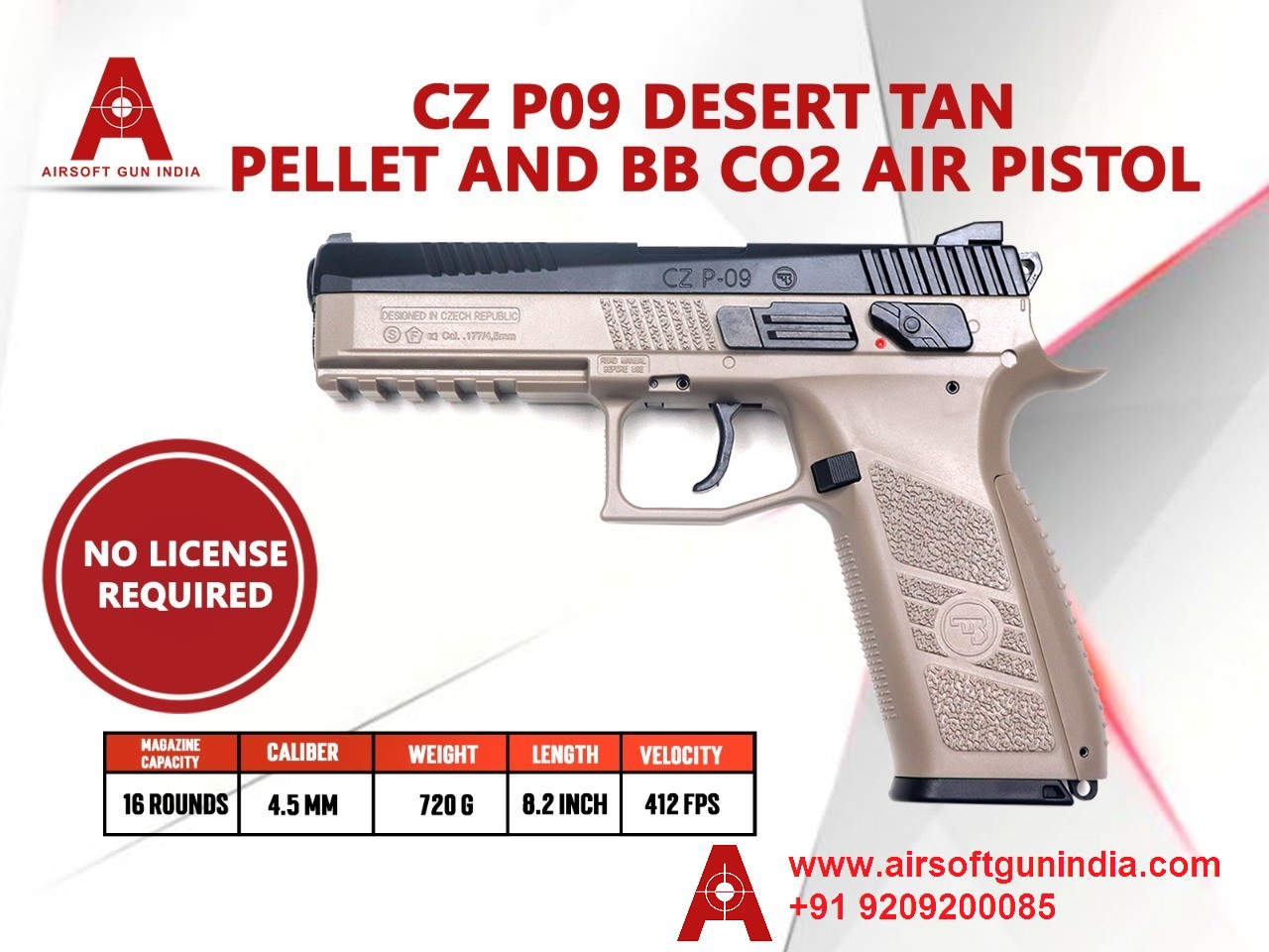 ASG CZ P-09 Co2 BB And Pellet .177Cal, 4.5mm Air Pistol By Airsoft Gun India