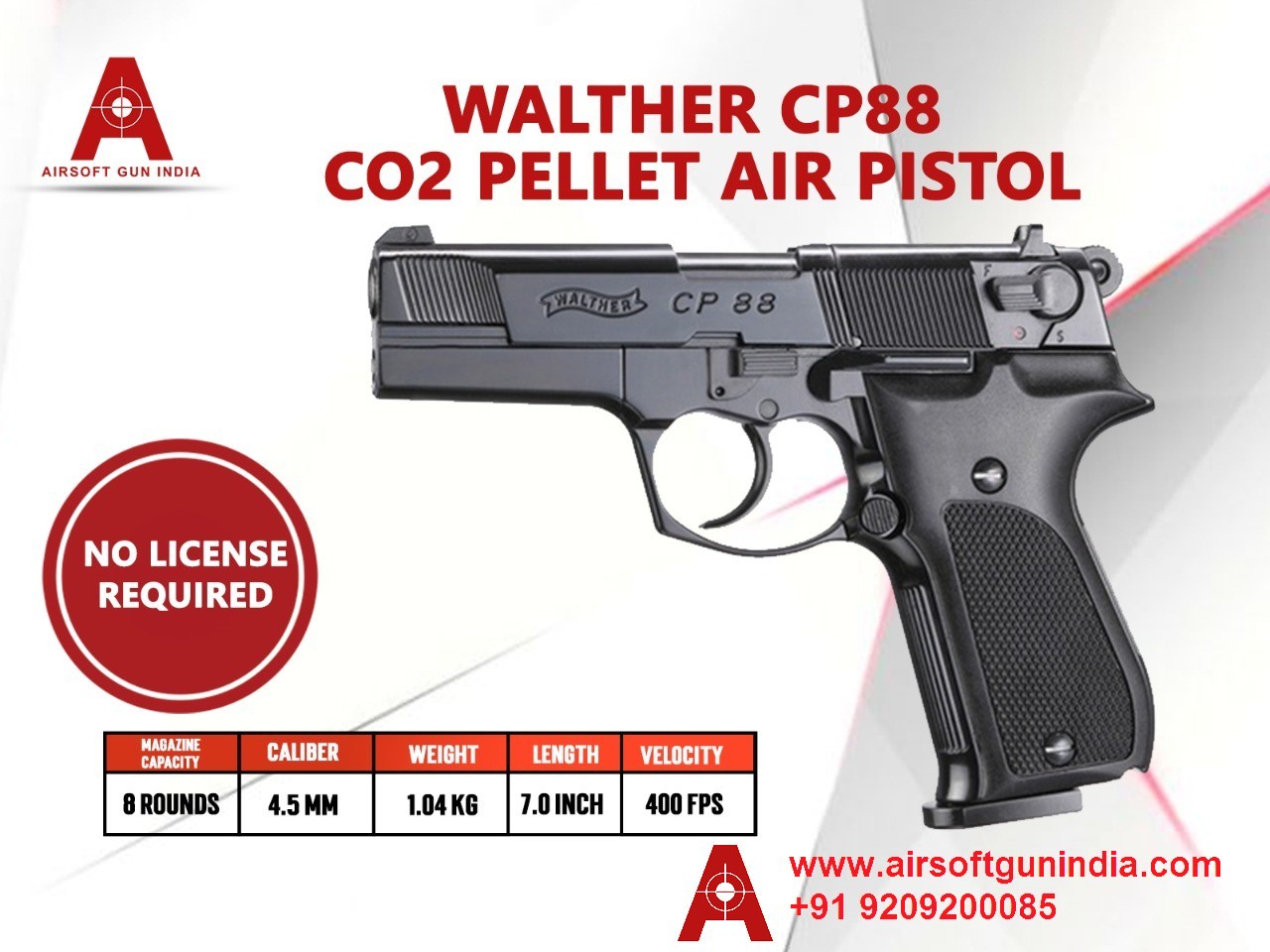 Walther CP88 CO2 Pellets .177Cal, 4.5mm Air Pistol By Airsoft Gun India