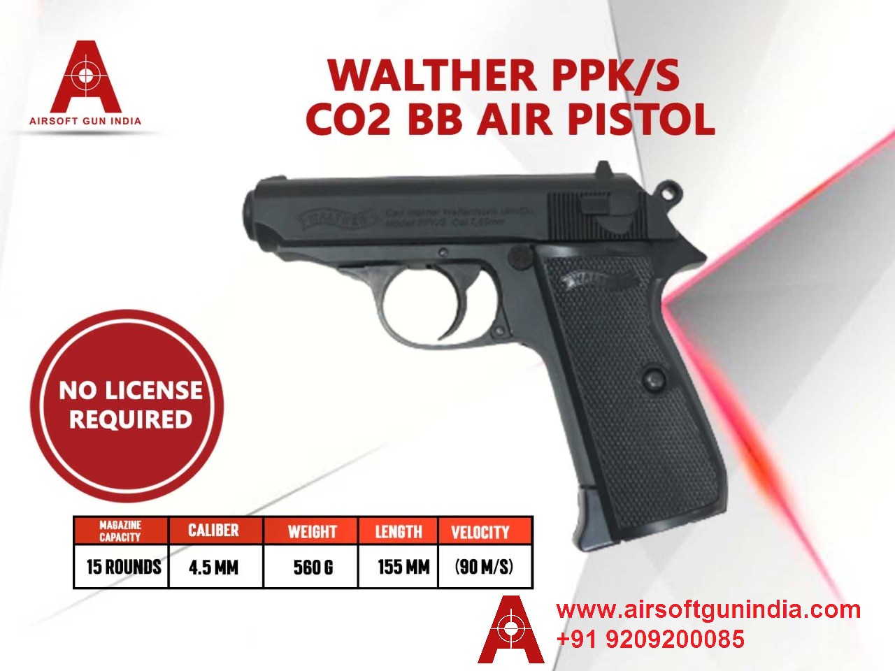 Walther PPK/S Cal.177, 4.5mm Co2 BB Air Pistol By Airsoft Gun India