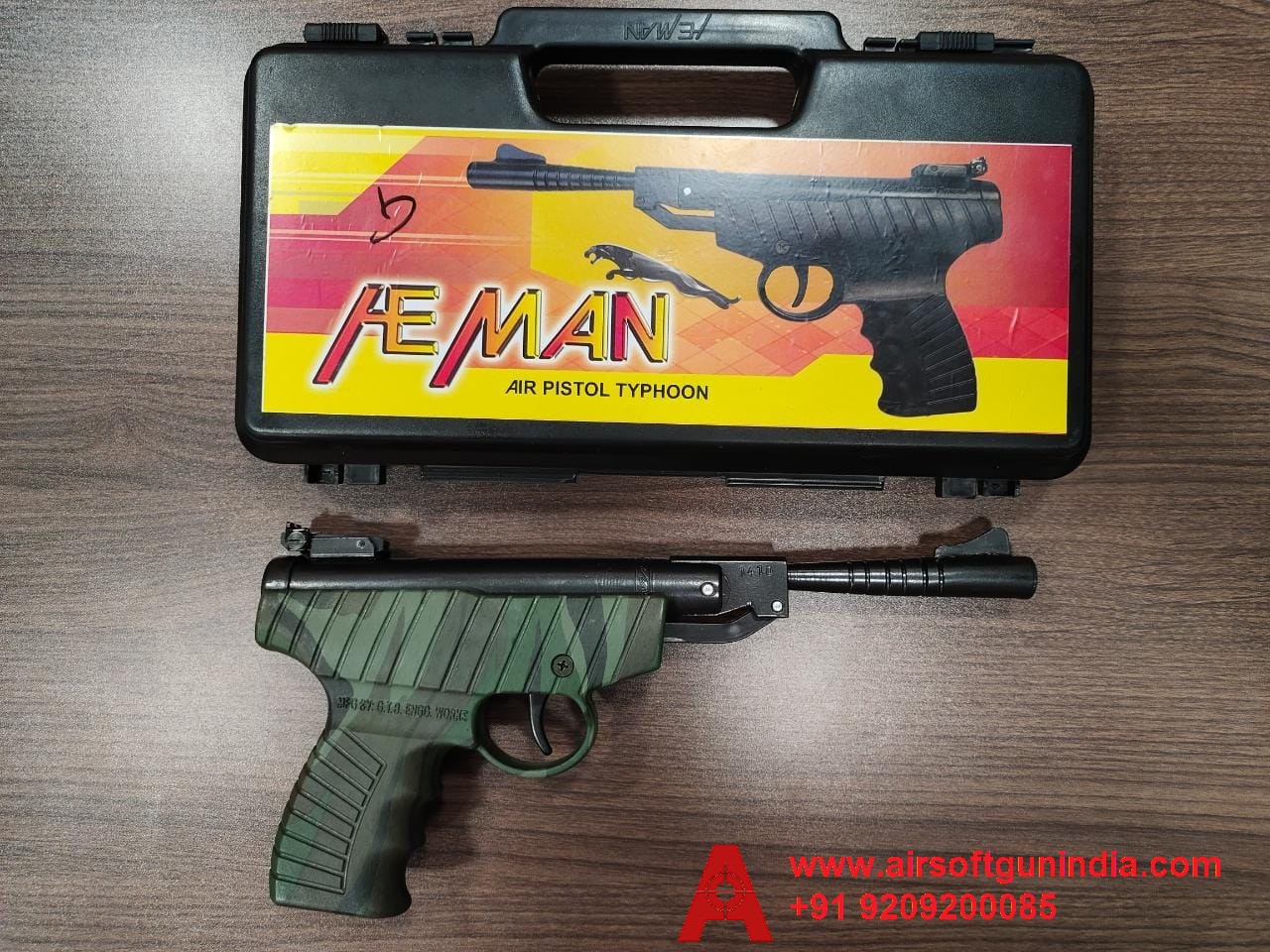 Heman Air Pistol Army Colour With Case Single-Shot .177 Caliber / 4.5 Mm Indian Air Pistol By Airsoft Gun India
