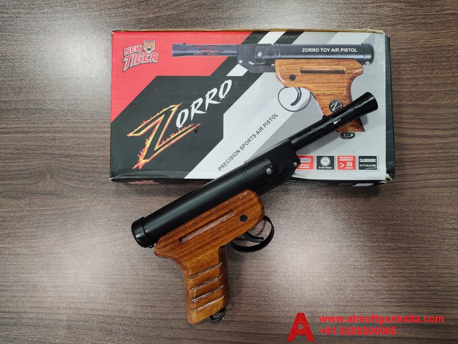 Zorro Wooden Single-Shot .177 Caliber / 4.5 Mm Indian Air Pistol By Airsoft Gun India