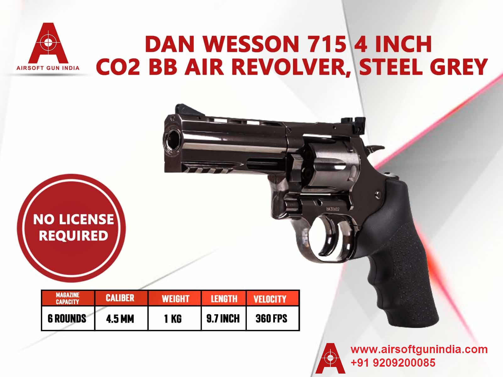 Dan Wesson 715 4 Inch  CO2 BB Revolver, Steel Grey By Airsoft Gun India