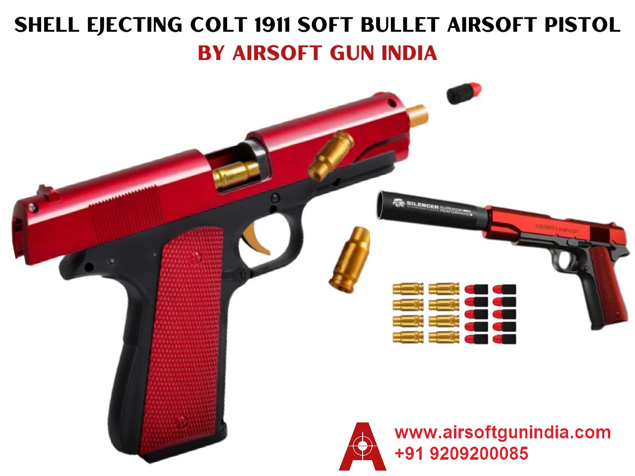 Colt 1911 A1 Soft Bullet Red Airsoft Toy Gun For Kids By Airsoft Gun India